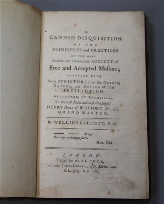 Calcott, Wellins - A Candid Disquisition of the Principles and Practises of The ... Society of Free and Accepted